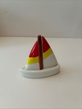 Ceramic Sailboat Salt and Pepper Shaker Set - Red, Yellow, White